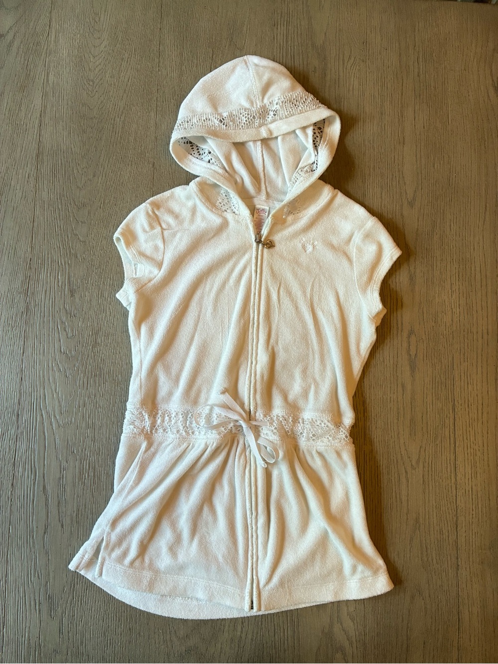 White Hooded Zip-Up Swim Cover